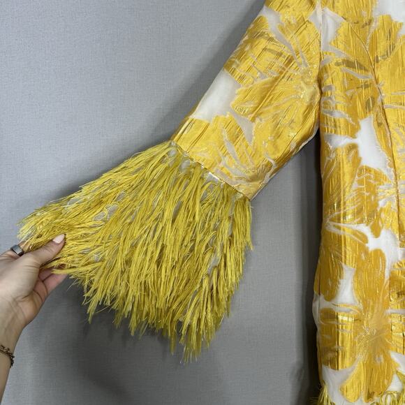 Giovanna Signature Dress Womens 18 Yellow Fringe Floral Jacquard Shift Cocktail - Picture 3 of 15